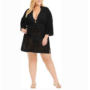 Dotti Womens Gypsy Gem Tunic Swim Cover-up Black Plus Size 1X 11615